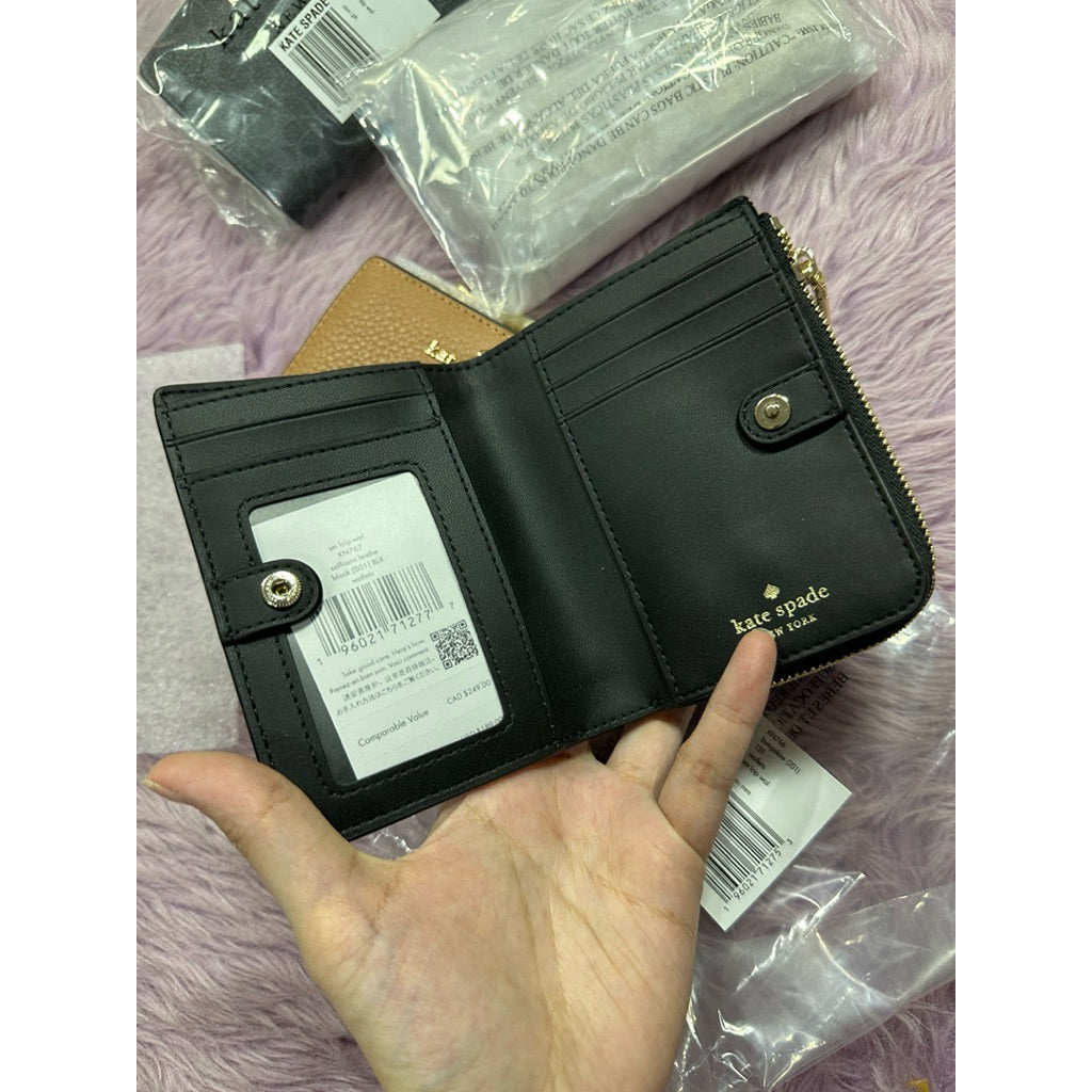 ORIG & IMPORTED KS Small L-Zip Compact Wallet Black/Brown/Spade Beige