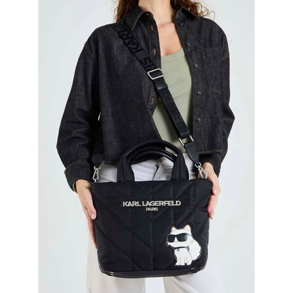 ORIG & IMPORTED Karl Lagerfeld KL Small Nylon Voyage Tote Black Bag Cat