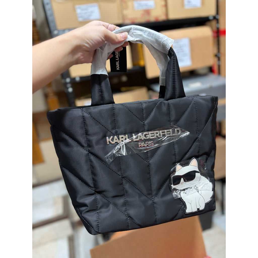 ORIG & IMPORTED Karl Lagerfeld KL Small Nylon Voyage Tote Black Bag Cat