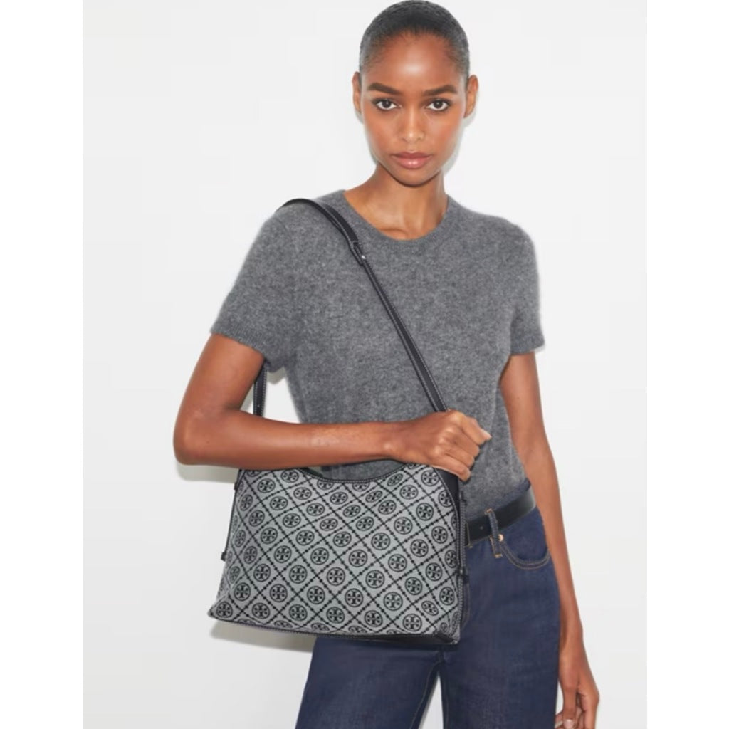 ORIG & IMPORTED Tory TB T Monogram Messenger Navy Blue Hobo Bag