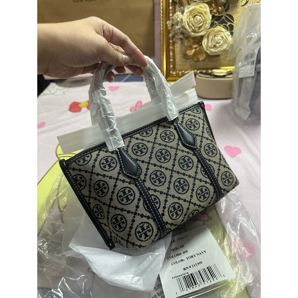 ORIG & IMPORTED Tory TB T Monogram Mini Perry Tote Navy Blue Bag