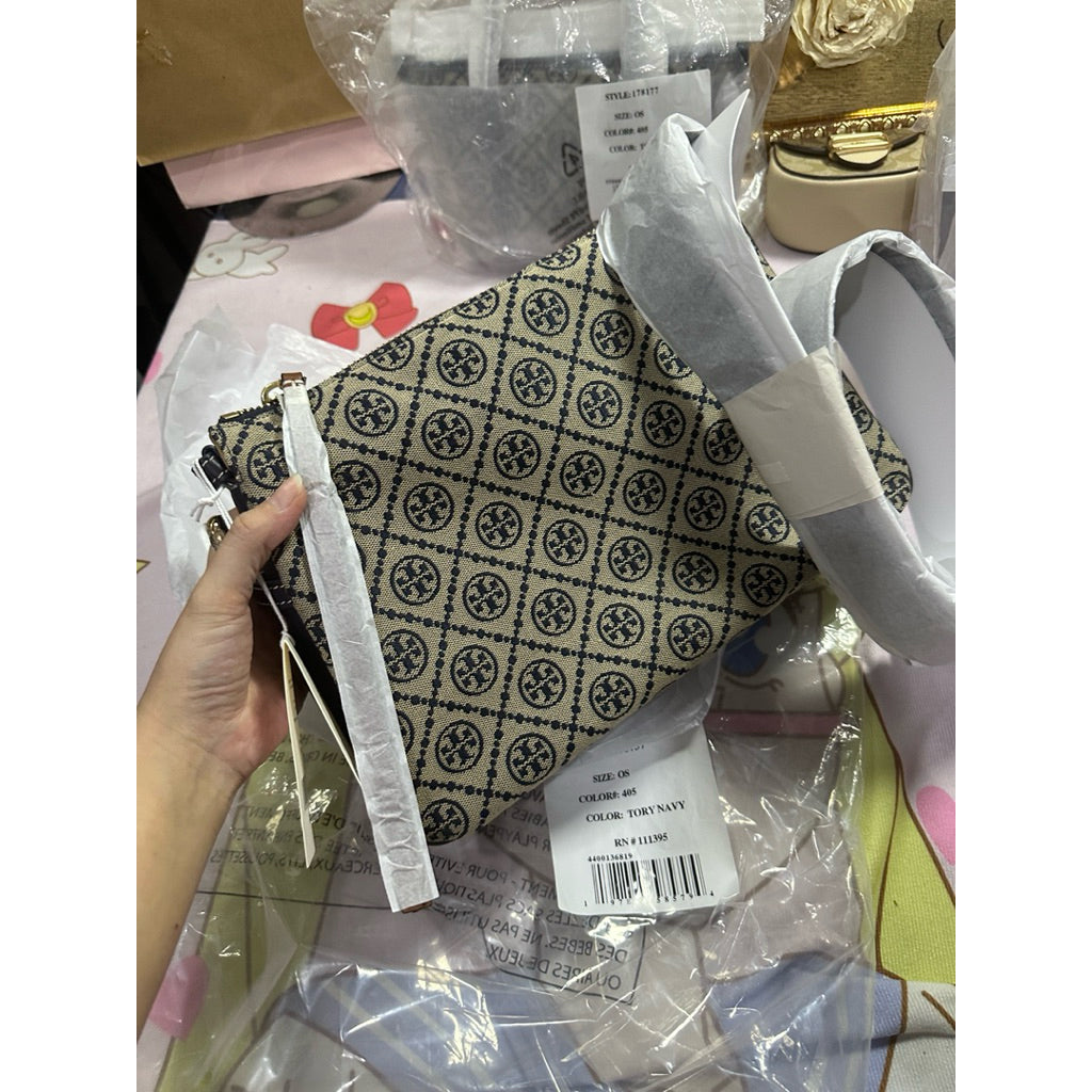 ORIG & IMPORTED Tory TB T Monogram Messenger Navy Blue Hobo Bag