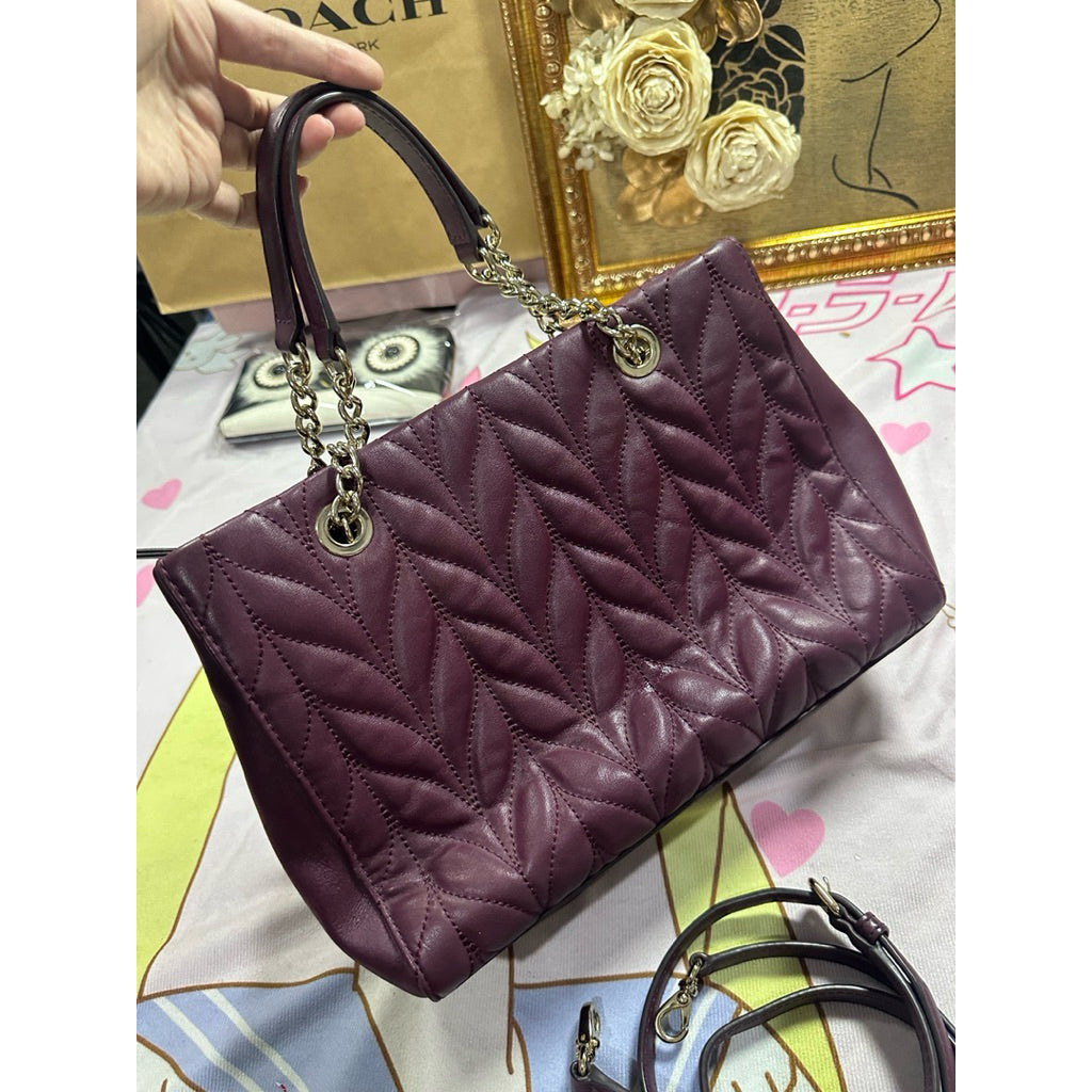 ORIG Preloved KS Meena Briar Lane Quilted Tote Red Maroon Bag