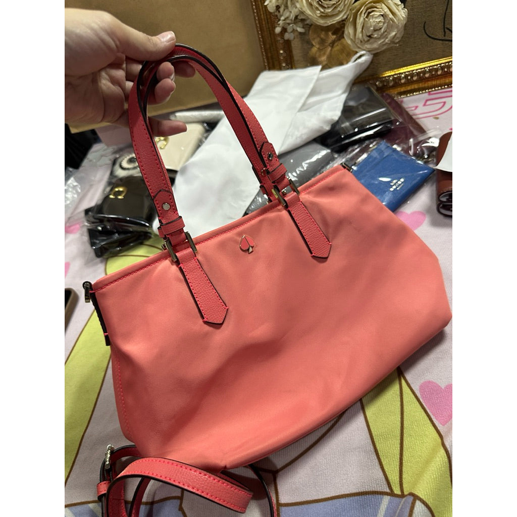 ORIG Preloved KS Retail Taylor Small Nylon Tote Crossbody Bag Coral Pink Peach