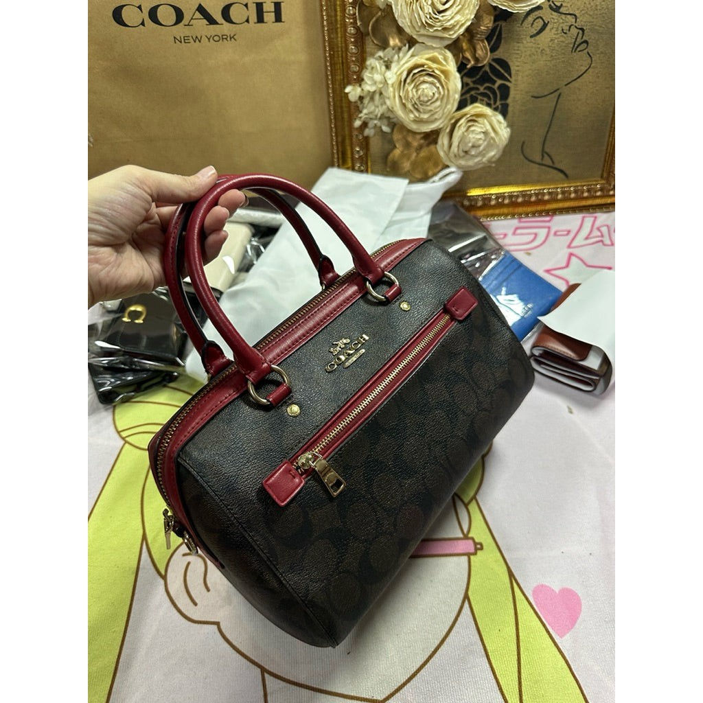 ORIG Preloved CCH Rowan Satchel In Signature Canvas Brown/Red Bag