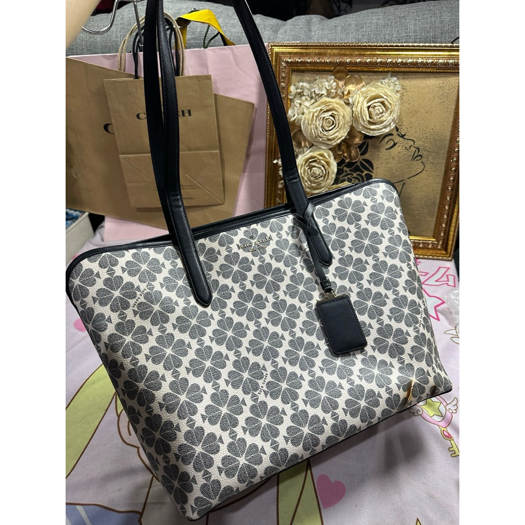 ORIG Preloved KS Signature Spade Flower Large Tote Black Bag