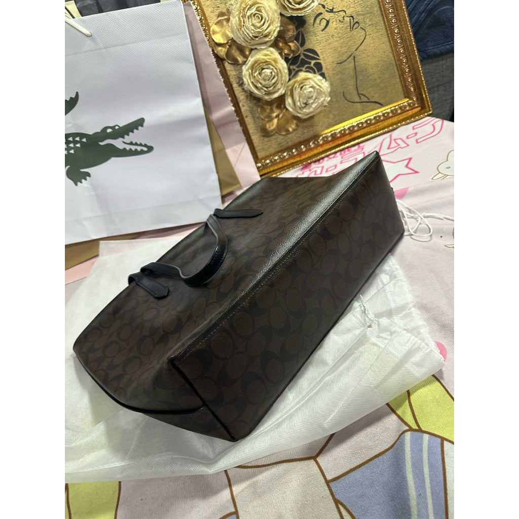 ORIG Preloved RARE CCH Avenue Large Brown Tote Bag In Signature Canvas