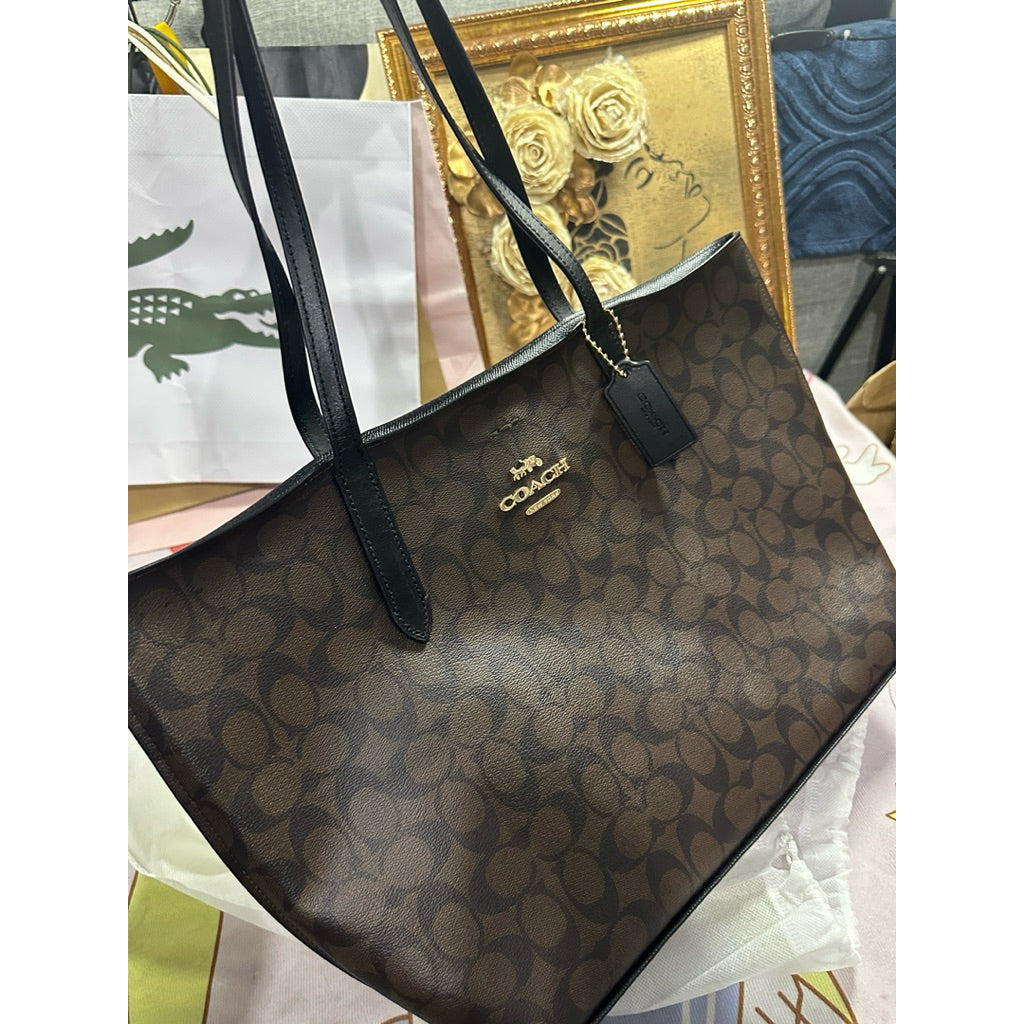 ORIG Preloved RARE CCH Avenue Large Brown Tote Bag In Signature Canvas