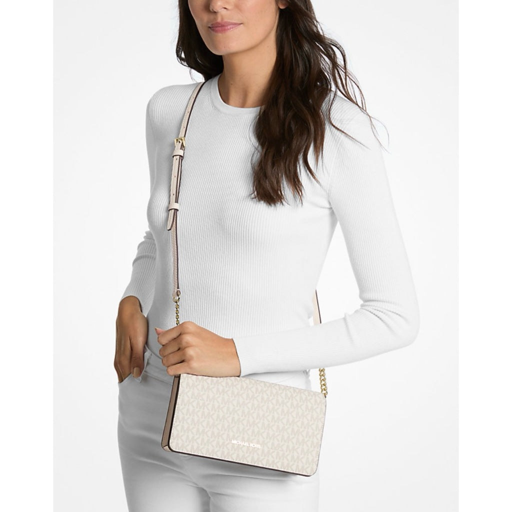 ORIG & IMPORTED MK Jet Set Medium Phone Flap Chain Bag Brown/Vanilla White