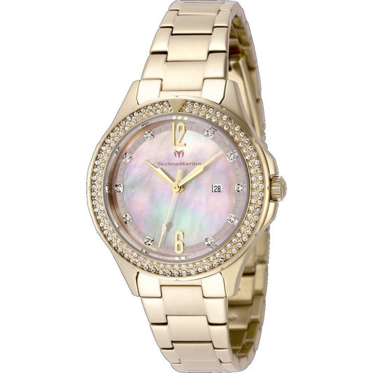 ORIG & IMPORTED Technomarine LUNA 33MM TM-825003 Lady's Watch Pink Dial Gold Band