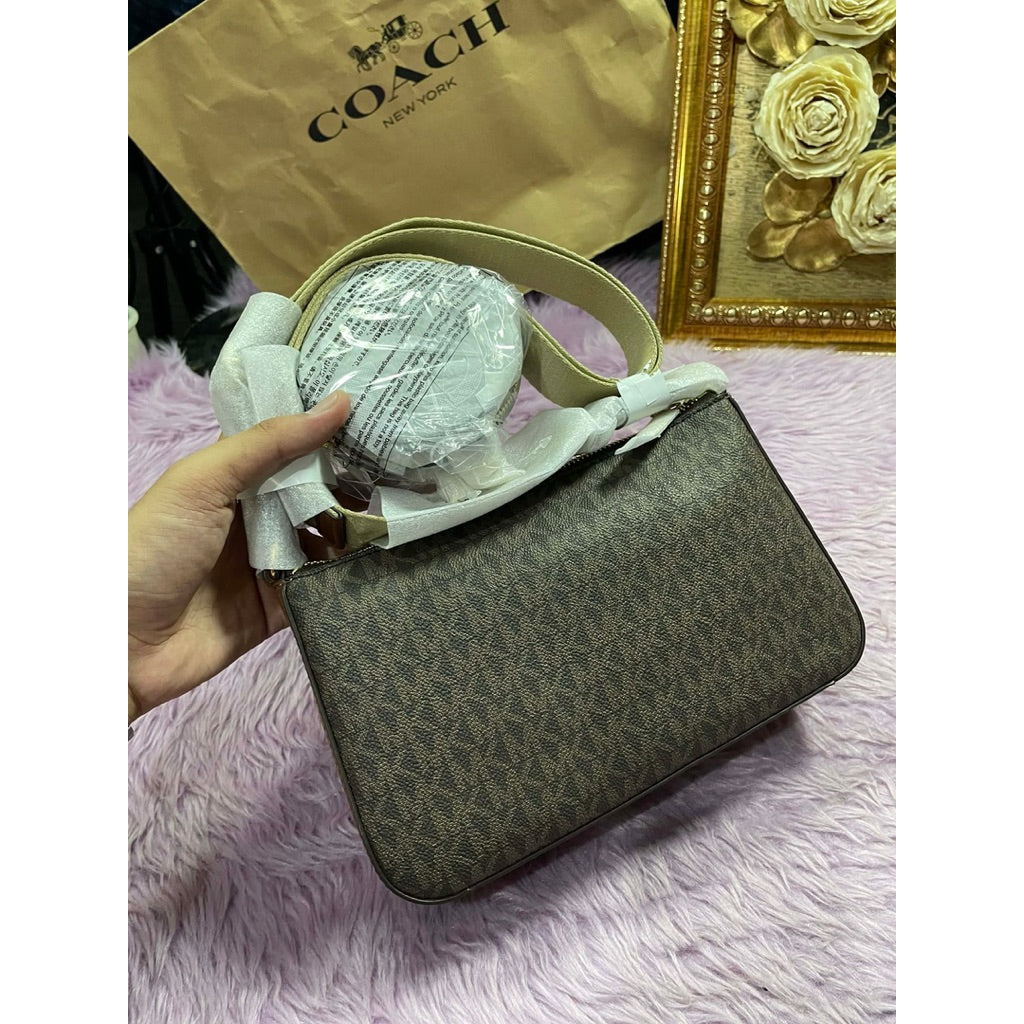 ORIG & IMPORTED MK Jet Set Signature Crossbody Tech Attachment Bag in Brown / Vanilla White