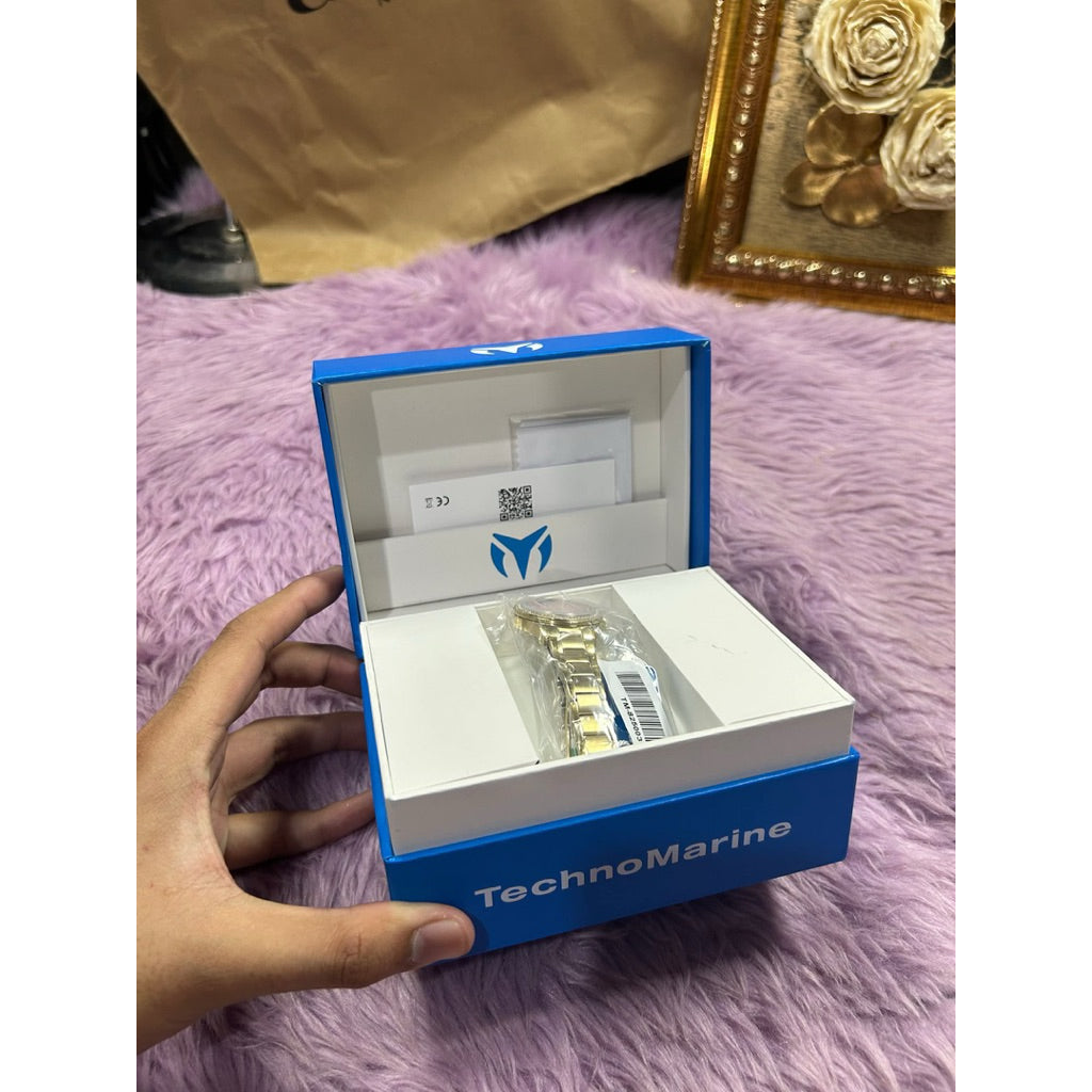 ORIG & IMPORTED Technomarine LUNA 33MM TM-825003 Lady's Watch Pink Dial Gold Band