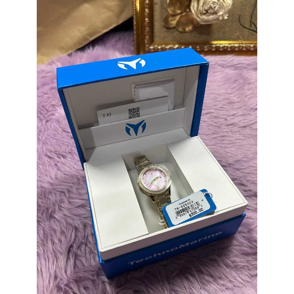 ORIG & IMPORTED Technomarine LUNA 33MM TM-825003 Lady's Watch Pink Dial Gold Band