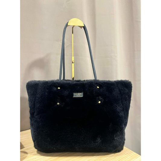 ORIG Preloved KS Everything Faux Fur Medium Black Tote Bag