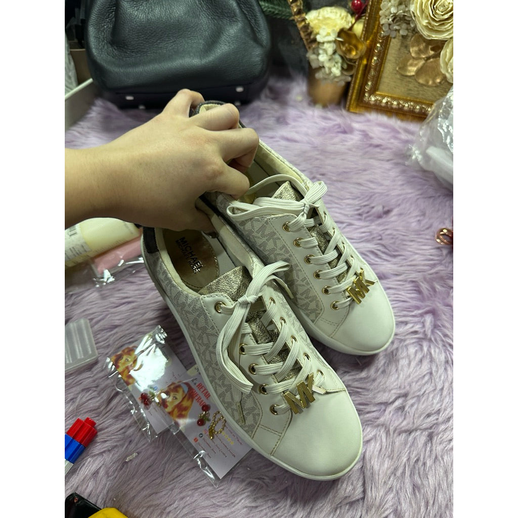 AUTHENTIC/ORIGINAL Michael K0rs MK Poppy Color-Block Logo Vanilla White Sneaker Shoes