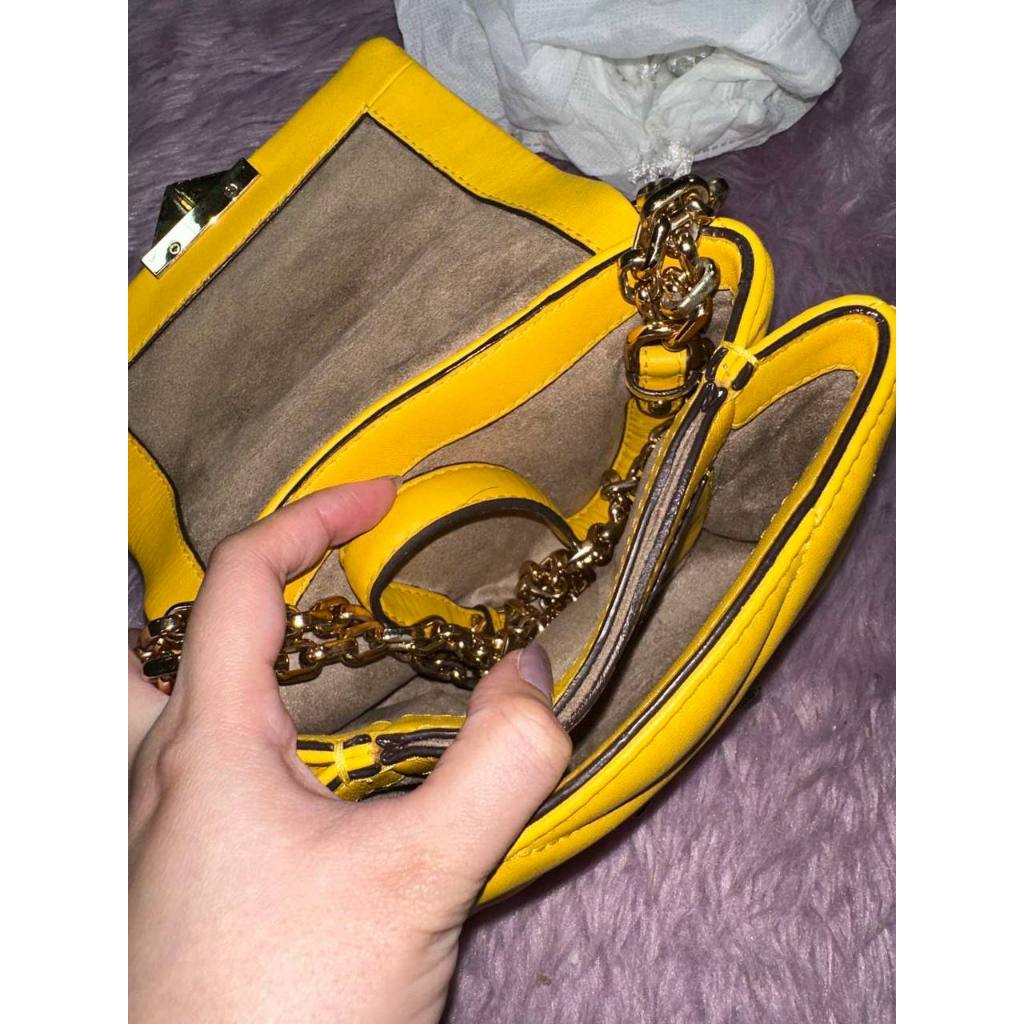 ORIG Preloved MK Cece Small Quilted Leather Convertible Shoulder Yellow Bag