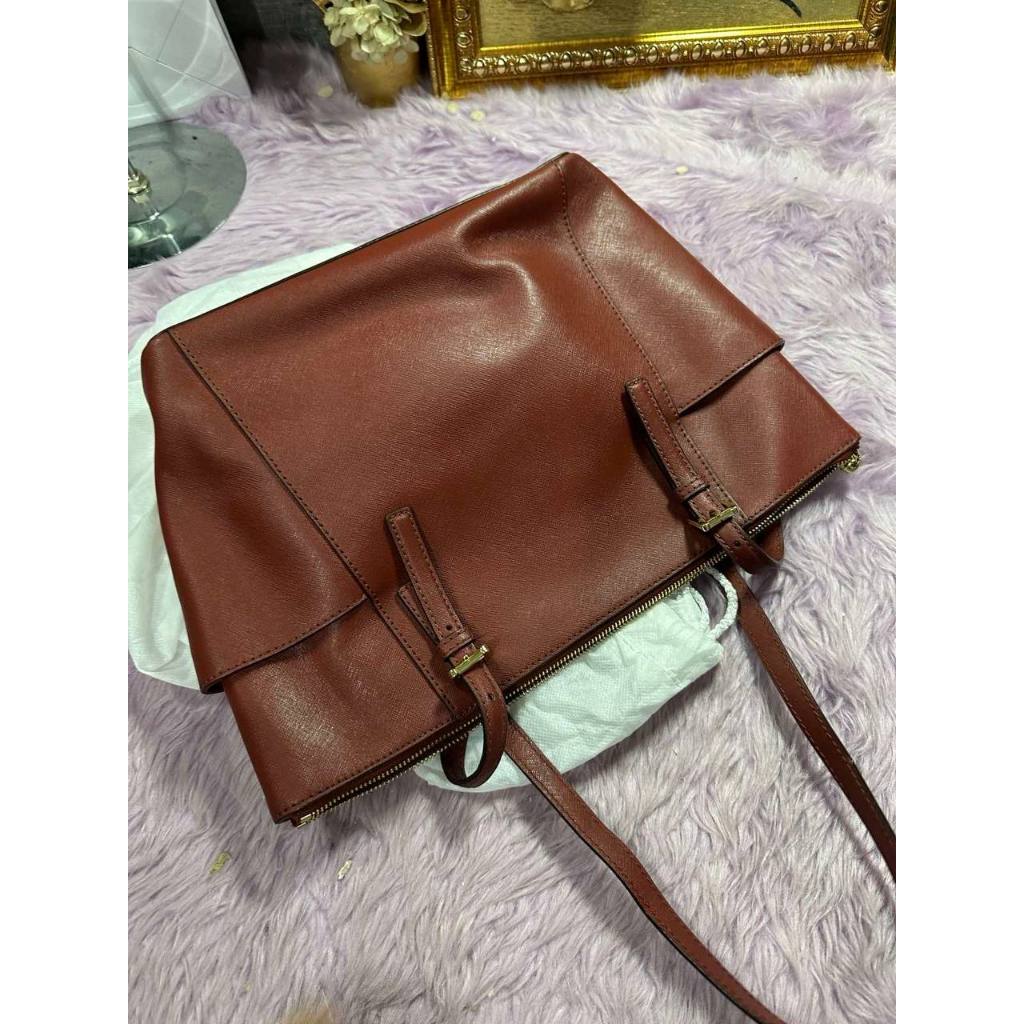 ORIG Preloved MK Charlotte Large Leather Top Zip Shoulder Tote Red Bag
