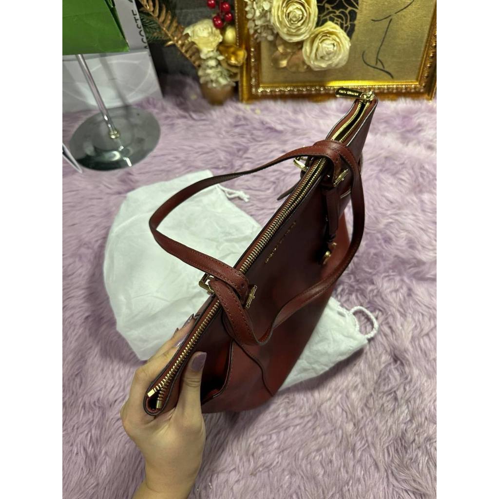 ORIG Preloved MK Charlotte Large Leather Top Zip Shoulder Tote Red Bag