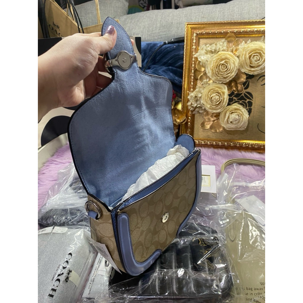 ORIG & IMPORTED CCH Georgie Saddle Bag In Signature Canvas Silver/Light Khaki/Marble Blue