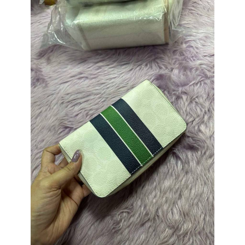 ORIG & IMPORTED CCH Medium Id Zip Wallet In Signature Canvas Varsity Stripe Brown/White/Pink