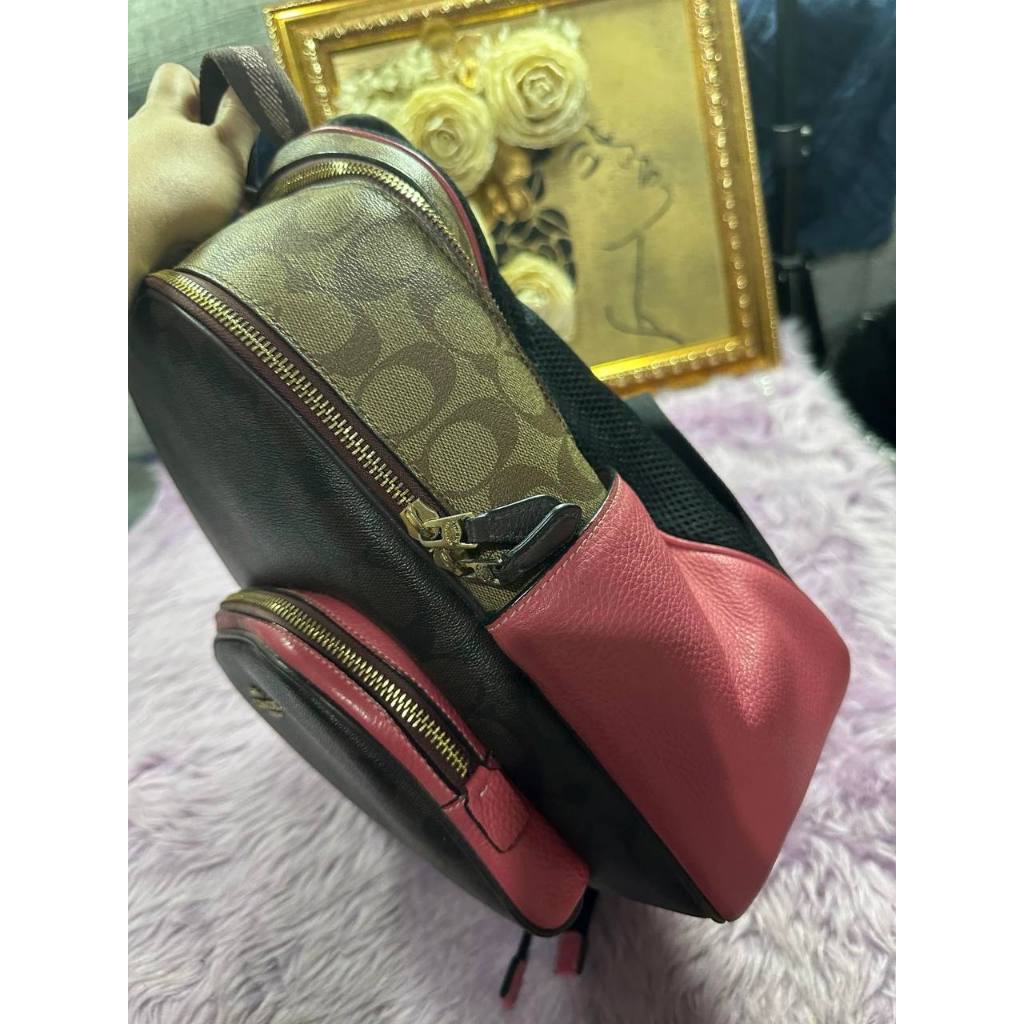 ORIG Preloved CCH Court Backpack Brown/Pink Bag In Blocked Signature Canvas