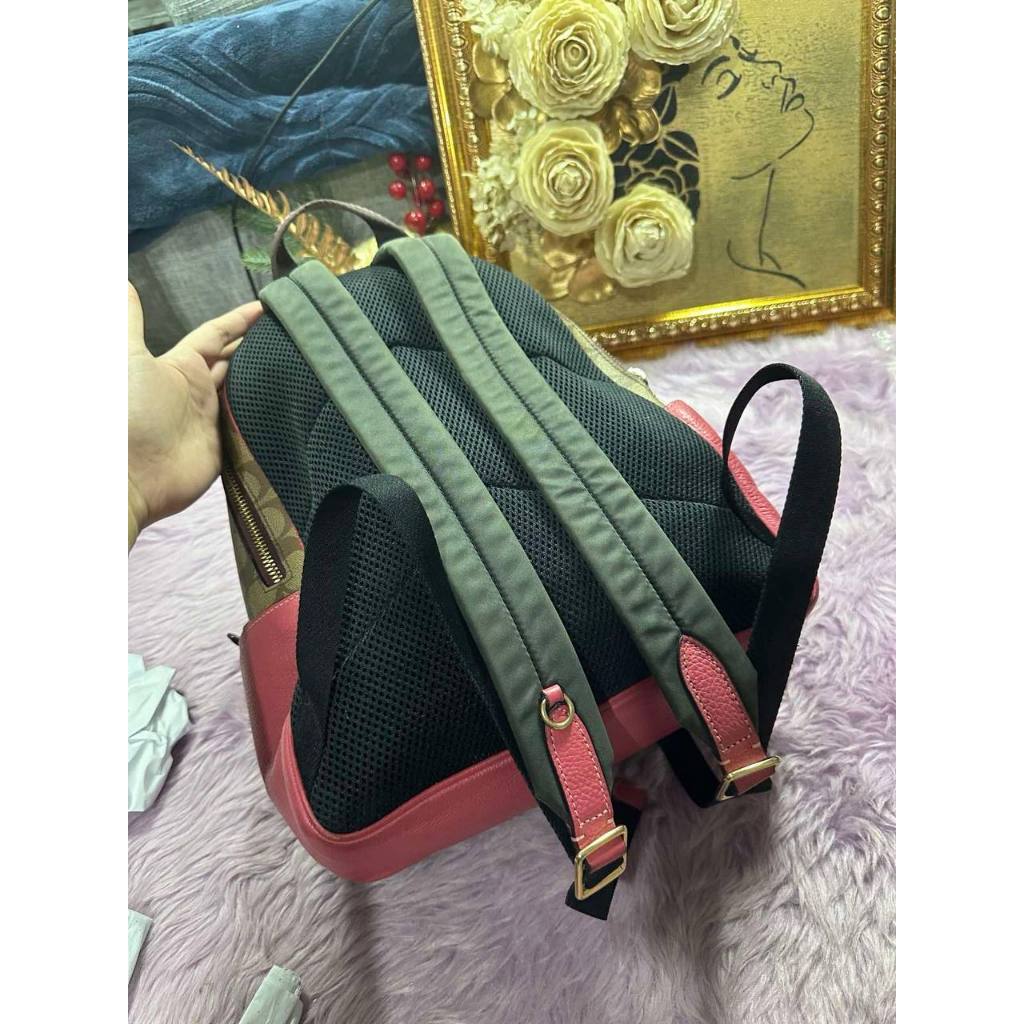 ORIG Preloved CCH Court Backpack Brown/Pink Bag In Blocked Signature Canvas