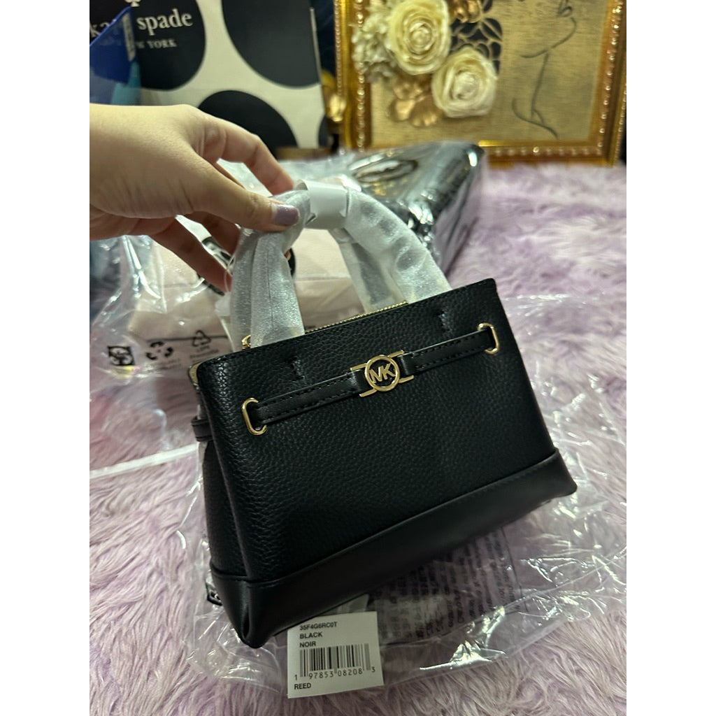 ORIG & IMPORTED MK Reed Extra-Small Pebbled Leather Satchel Black Pink Bag