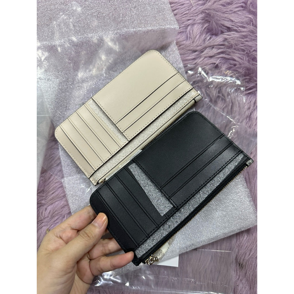 ORIG & IMPORTED KS Spade Flower Large Slim Card Holder Wallet Beige/Black
