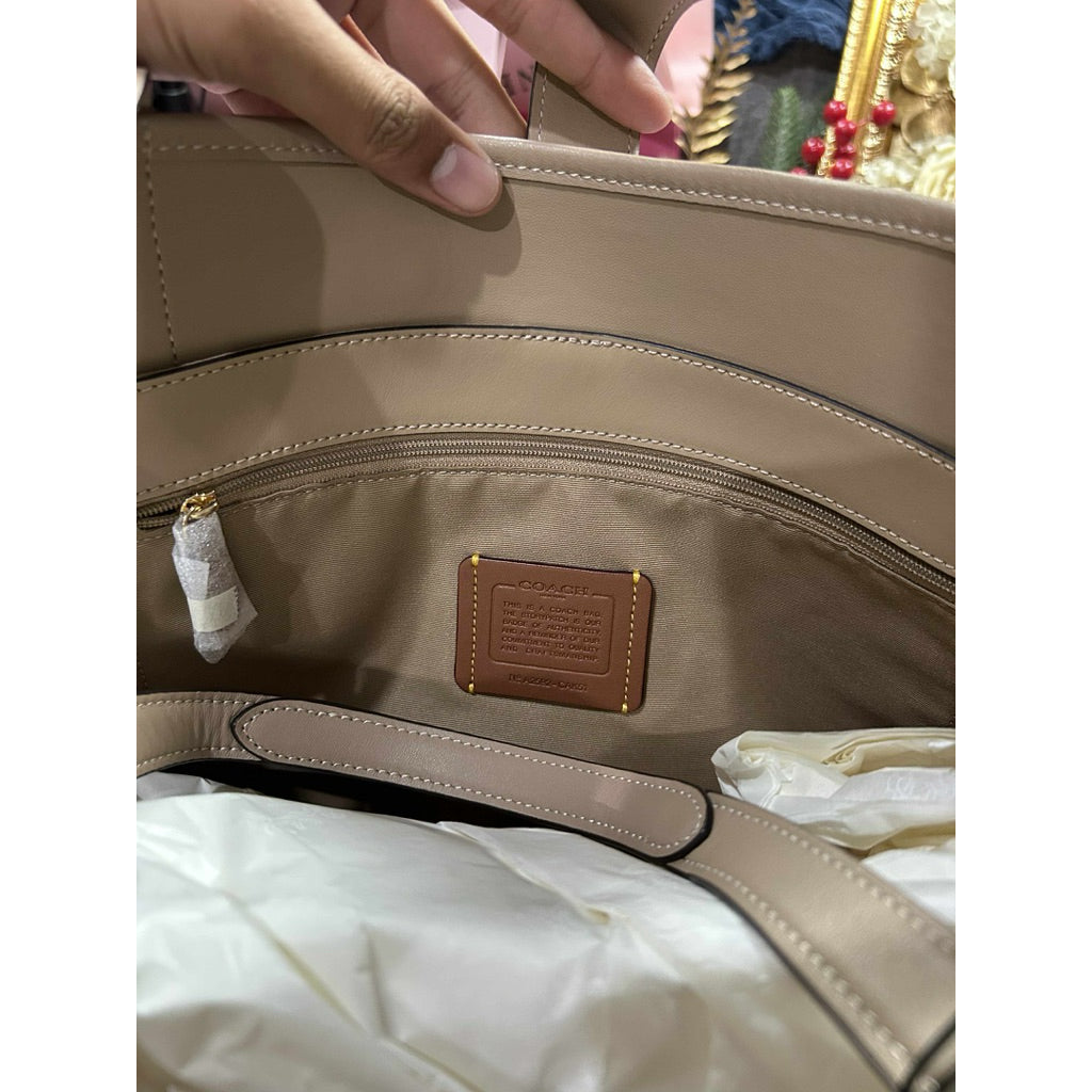 ORIG & IMPORTED CCH Hadley Turnlock Tote Beige Brown Bag With Signature Canvas