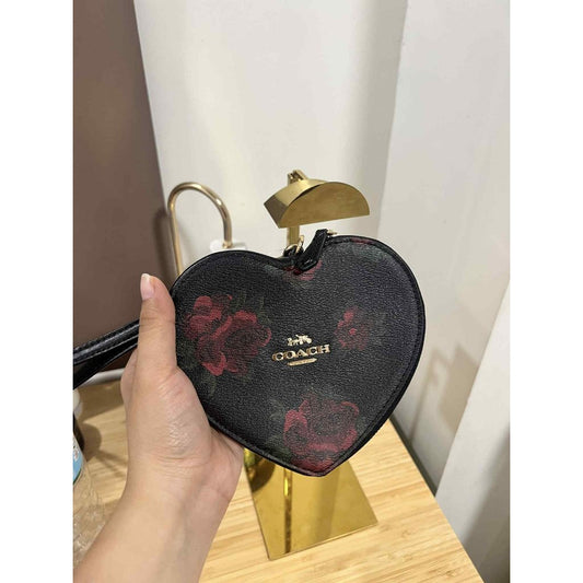 ORIG Preloved Coach Large Heart black Wallet with Floral Print