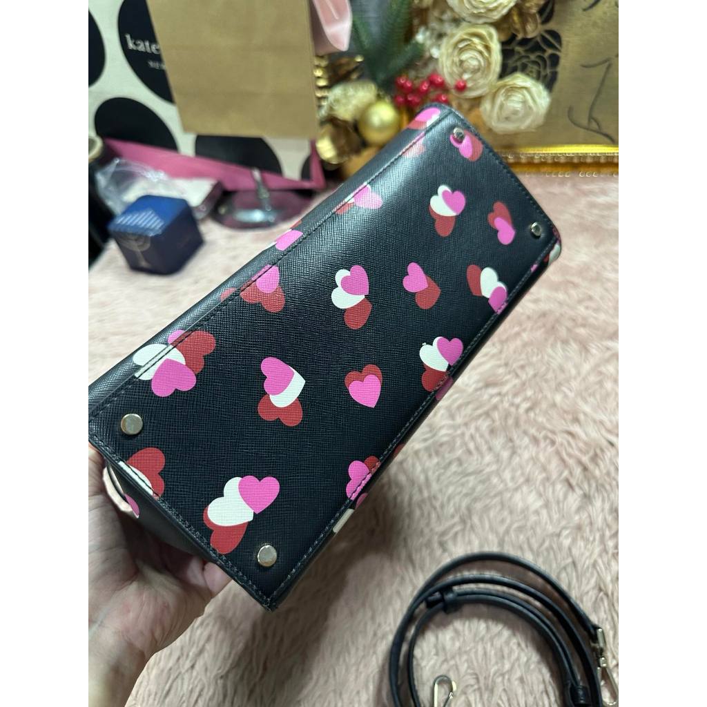 ORIG Preloved KS Staci Flutter Hearts Medium Satchel Black/Pink Bag