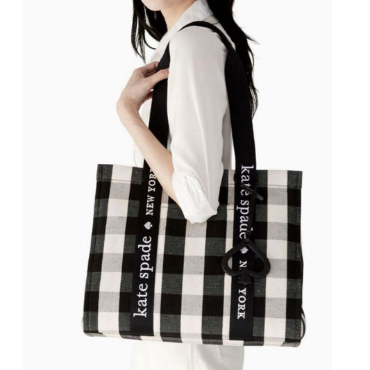 ORIG Preloved KS Kip Canvas Large Tote Bag Gingham Black/White