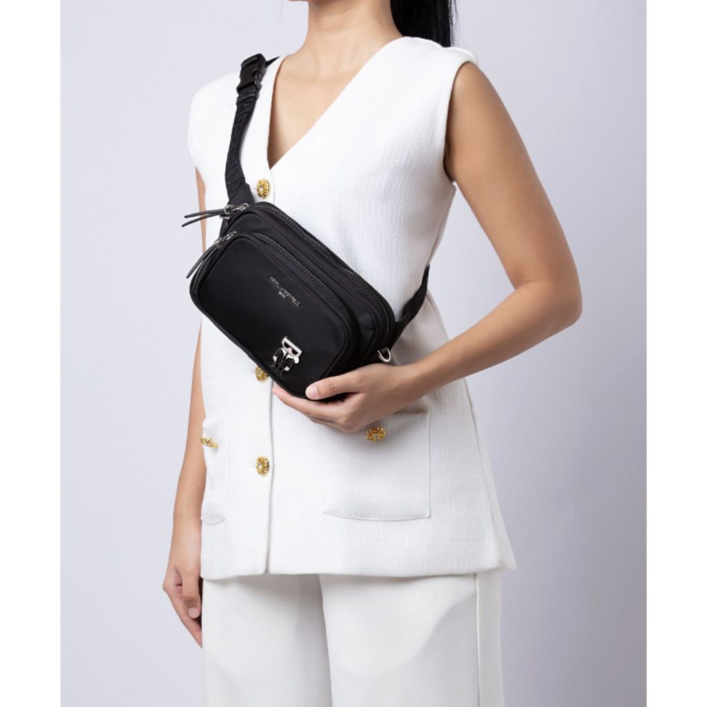 ORIG & IMPORTED Karl Lagerfeld KL Voyage Convertible Belt Nylon Bag Black