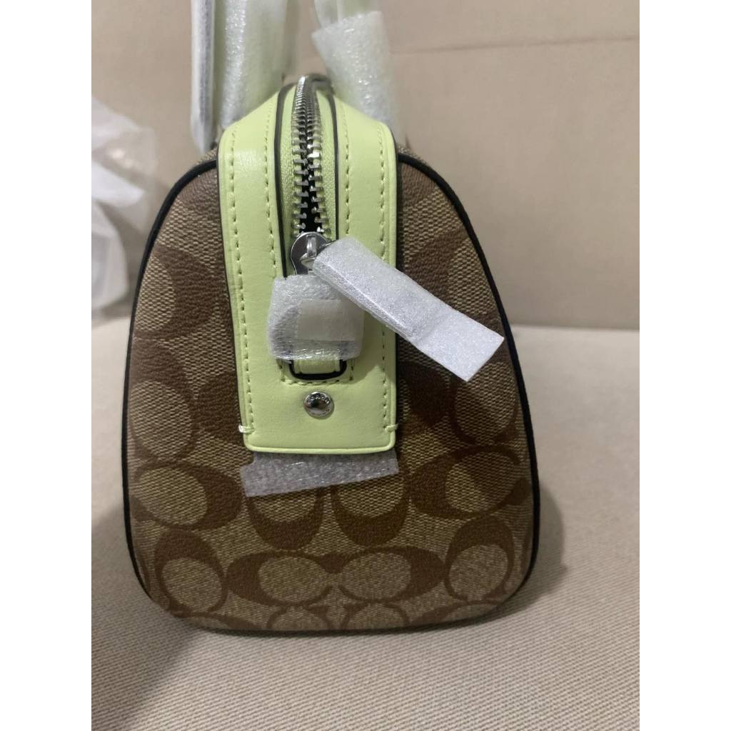 ORIG & IMPORTED CCH Rowan Top Zip Satchel Bag in Signature Canvas (Khaki / Pale Lime)