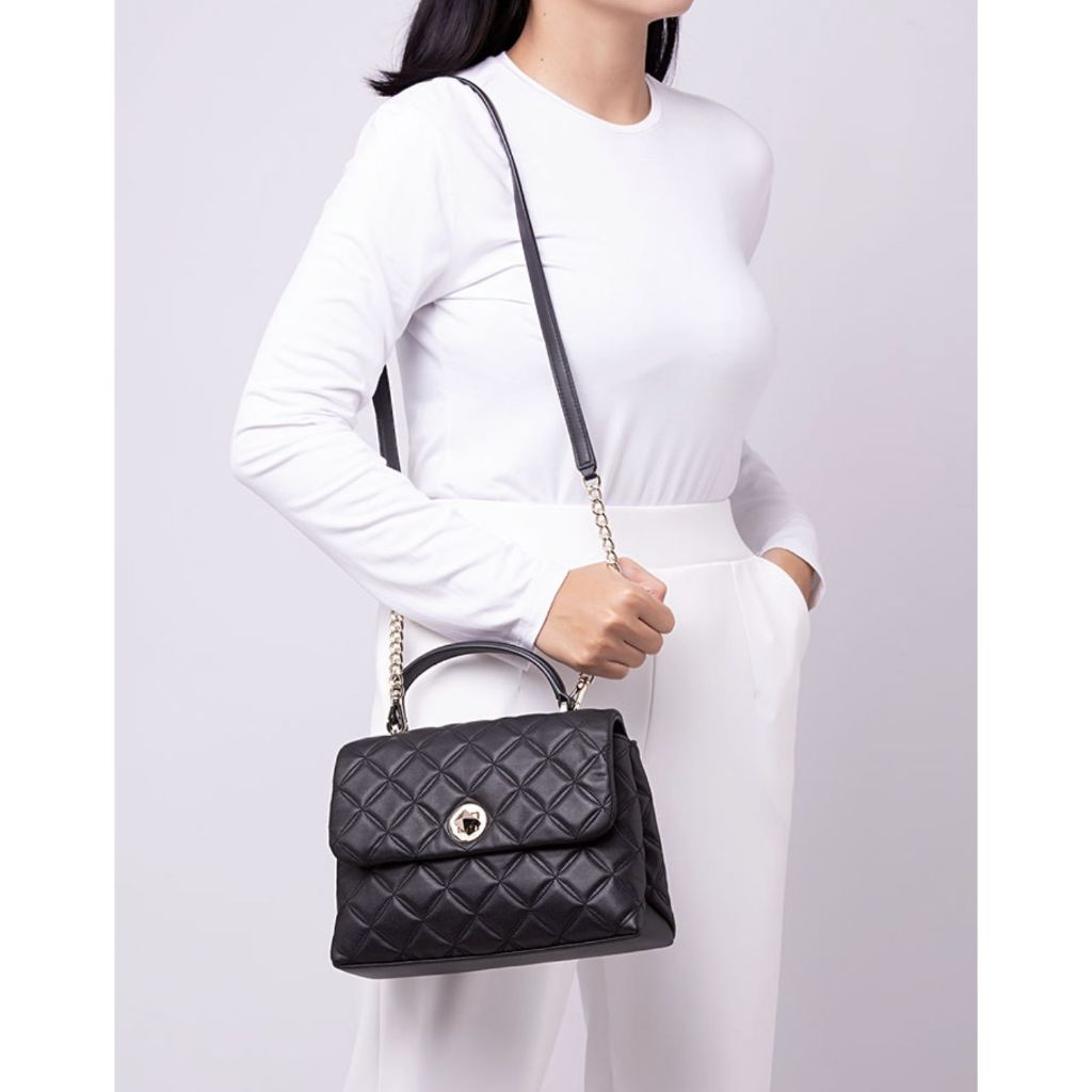 ORIG Preloved KS Natalia Top Handle Satchel Quilted Black Bag