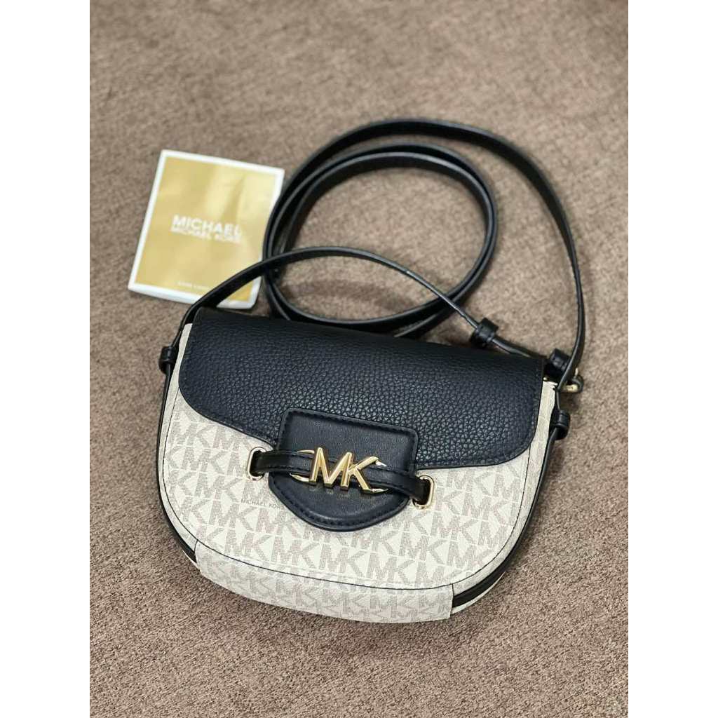 ORIG Preloved MK Reed Small Logo Flap Crossbody Bag Vanilla/Black