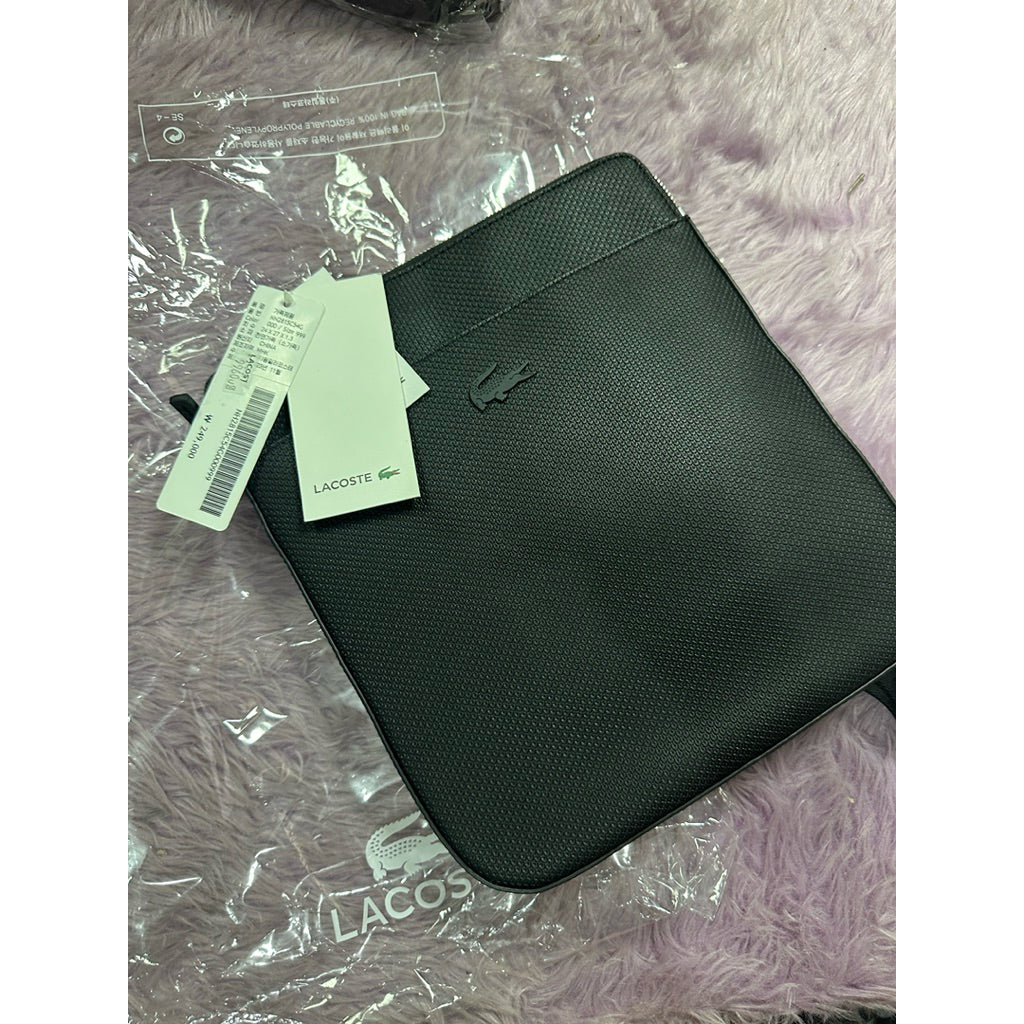 ORIG & IMPORTED Lacoste Chantaco Slim Flat Leather Men Black Bag