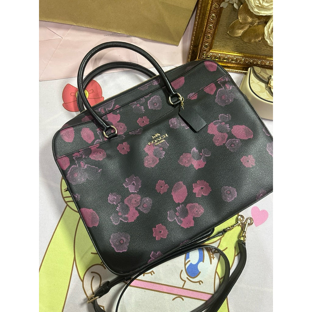 ORIG Preloved Coach Laptop Black Bag with Floral Print