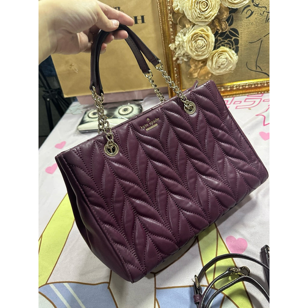 ORIG Preloved KS Meena Briar Lane Quilted Tote Red Maroon Bag