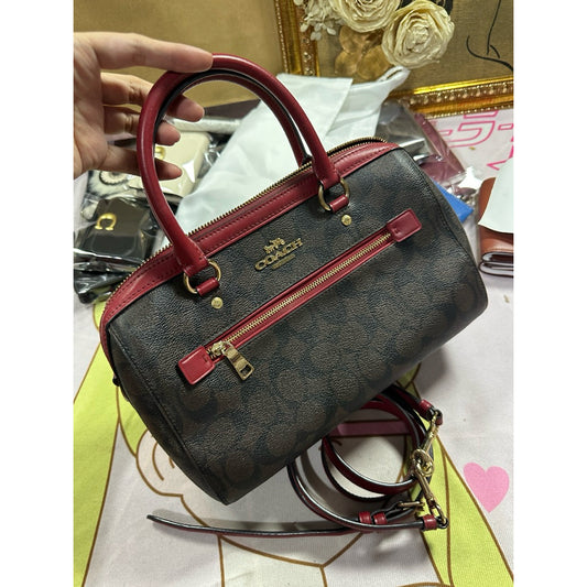 ORIG Preloved CCH Rowan Satchel In Signature Canvas Brown/Red Bag