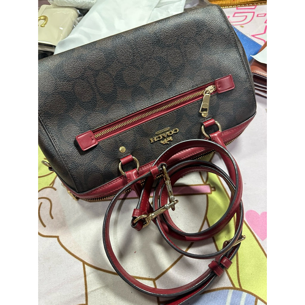 ORIG Preloved CCH Rowan Satchel In Signature Canvas Brown/Red Bag