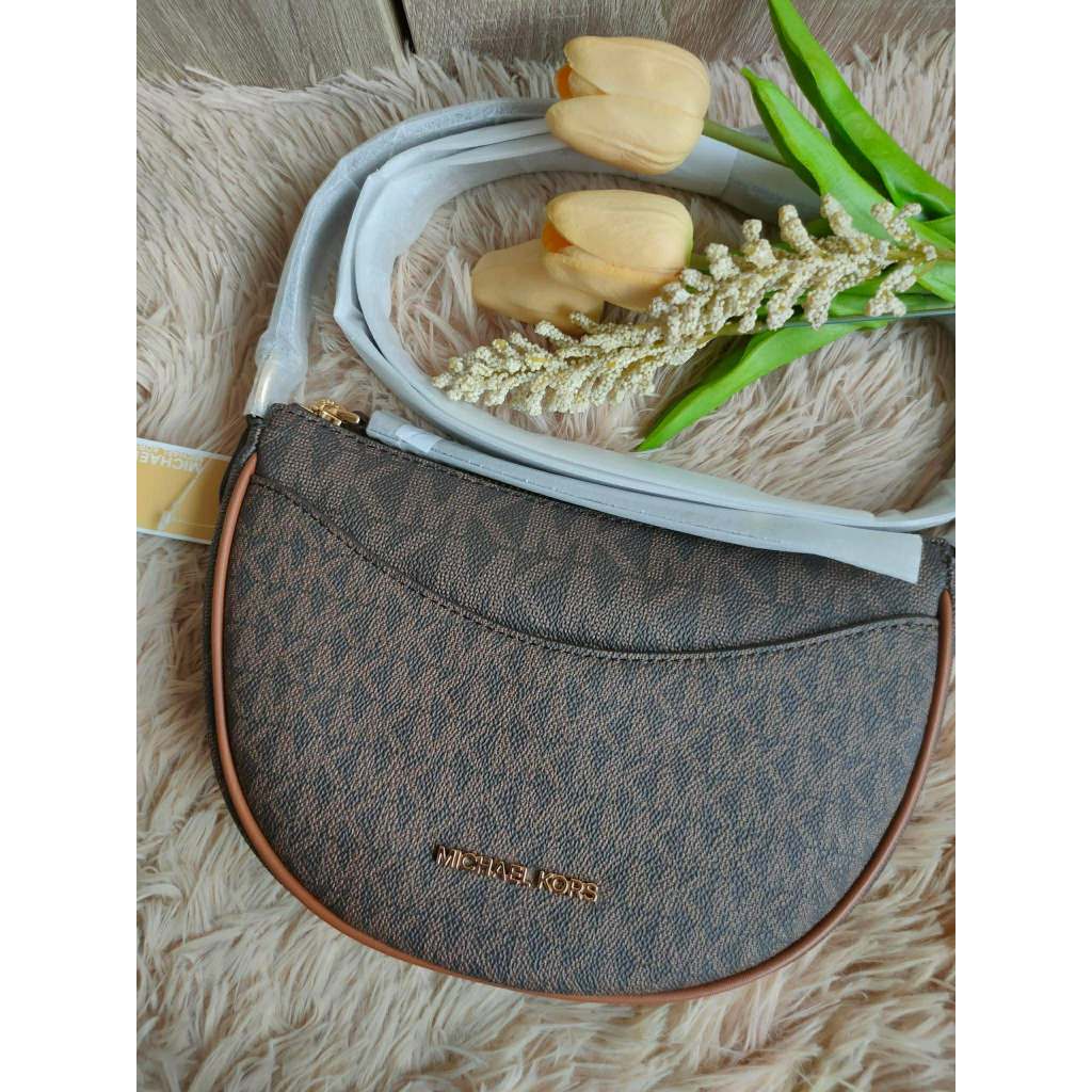 ORIG & IMPORTED MK Signature Dover Small Half Moon Crossbody Bag Brown
