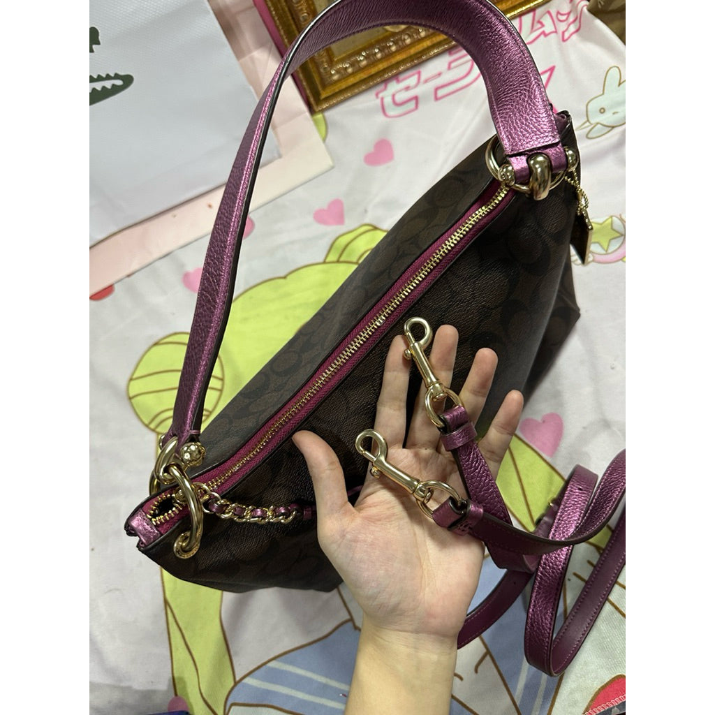 ORIG Preloved RARE CCH Mia Shoulder Bag Signature Brown Metallic Berry