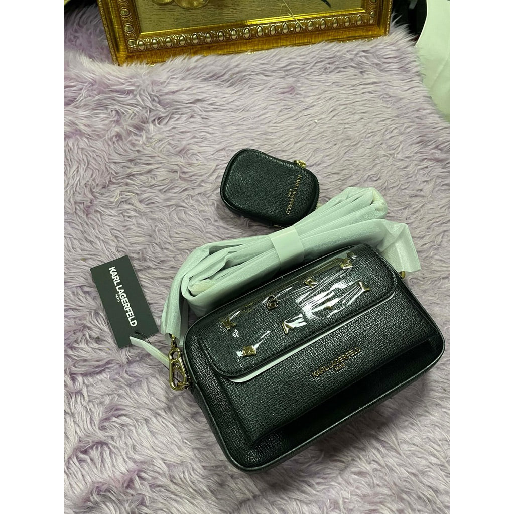 ORIG & IMPORTED Karl Lagerfeld Maybelle Crossbody Camera Black Bag With Pouch