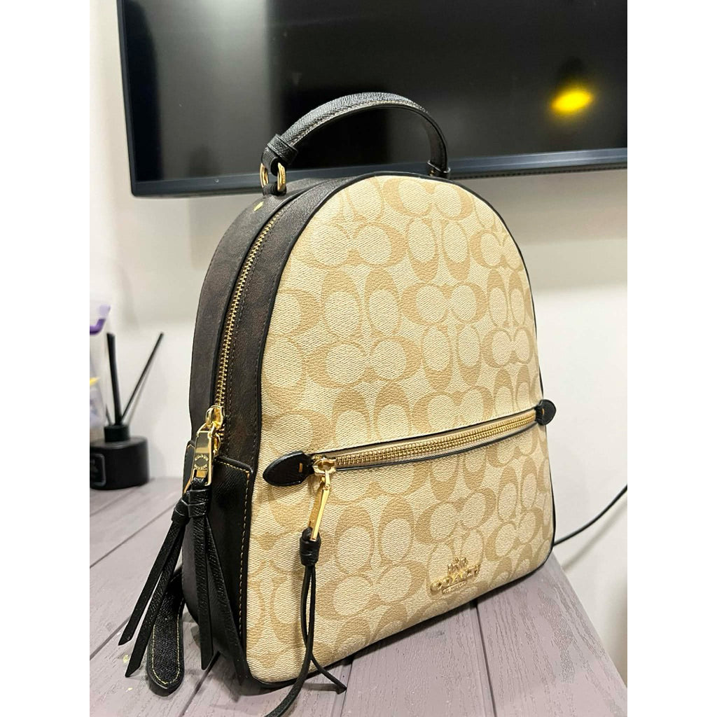 ORIG Preloved RARE Coach Jordyn Backpack In Blocked Signature Canvas Light Khaki Bag