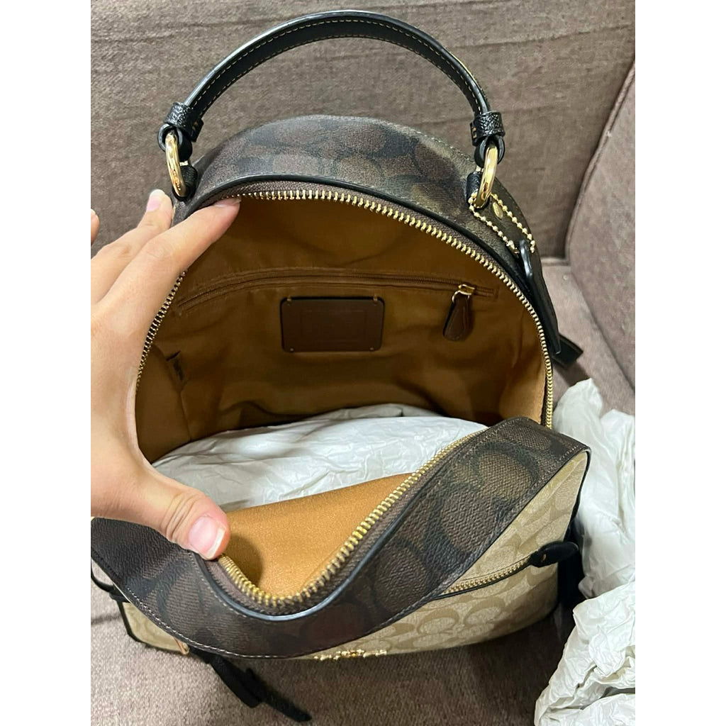 ORIG Preloved RARE Coach Jordyn Backpack In Blocked Signature Canvas Light Khaki Bag