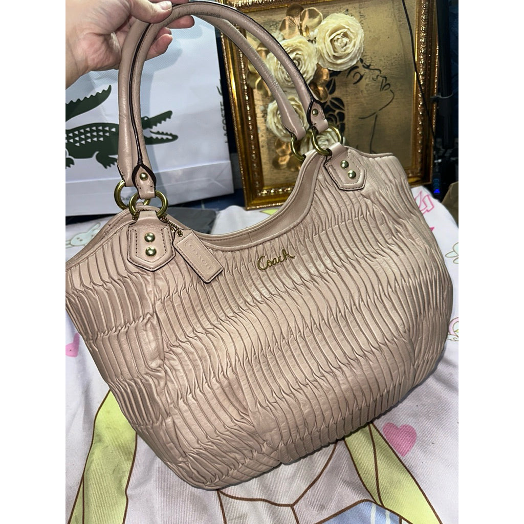 ORIG Preloved RARE CCH Ashley Gathered Leather Shoulder Tote Beige Taupe Bag