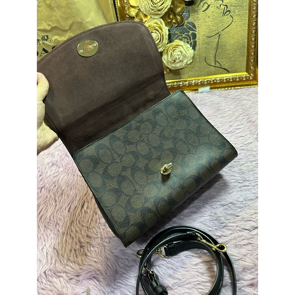 ORIG Preloved CCH Tilly Top Handle Satchel Signature Brown/Black Bag