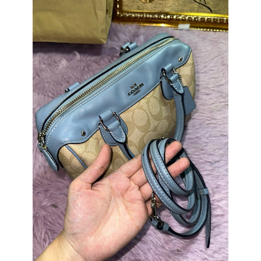ORIG Preloved CCH Mini Bennett In Light Khaki/Blue Satchel Bag