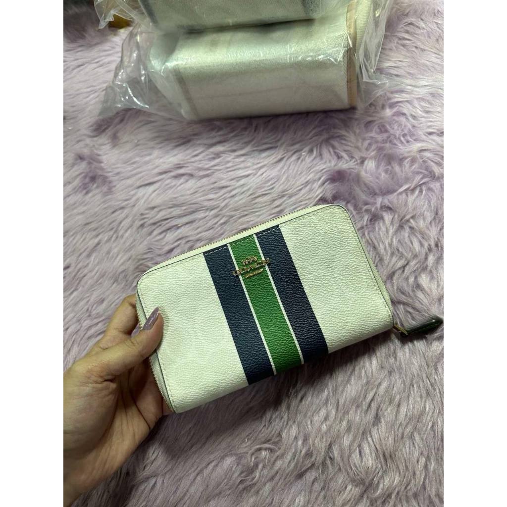 ORIG & IMPORTED CCH Medium Id Zip Wallet In Signature Canvas Varsity Stripe Brown/White/Pink